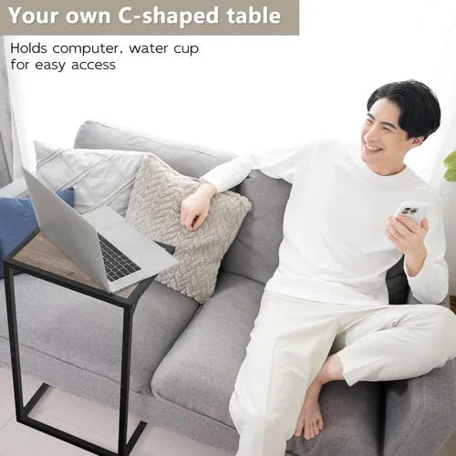 Vista 4 de melos Mesa auxiliar en forma de C, mesas C para sofá, mesa auxiliar de aperitivos para sofá, mesas de sofá que se deslizan por debajo, mesa pequeña