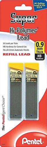 Vista 2 de Pentel Super Hi-Polymer - Recambio de plomo, 0.035 in de grosor, HB, 60 piezas de plomo (C29BPHB2), gris