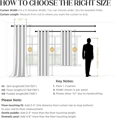Vista 21 de CUCRAF Juego de 2 paneles de cortinas 100% opacas de 54 pulgadas de largo, cortinas texturizadas de lino para oscurecer la habitación, con ojales