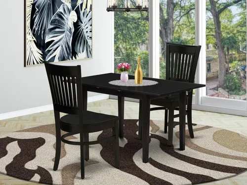 Vista 17 de East West Furniture NFVA3-BLK-C - Juego de comedor de 3 piezas que contiene una mesa de comedor rectangular con hojas de mariposa y 2 sillas