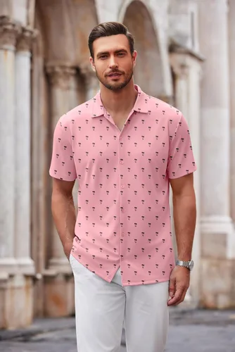 Vista 17 de COOFANDY Camisa casual con botones para hombre, manga corta, sin arrugas, camisa de verano