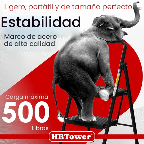 Vista 3 de HBTower Escalera de escalones. Taburete plegable con escalón ancho antideslizante, escalera de acero resistente, con un práctico pasamanos, ligera