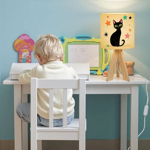 Vista 7 de Tripod Table Lamp Cat Mid Century Modern Black Retro Starbursts Teal Pink Diamond Bedside Lamps Small Lamp Nightstand Lamp with Linen Lampshade