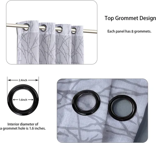 Vista 2 de BONZER Cortinas para Mezclar y Combinar - 2 Piezas de Cortinas Transparentes con Estampado de Ramas y 2 Piezas de Cortinas Opacas para Dormitorio