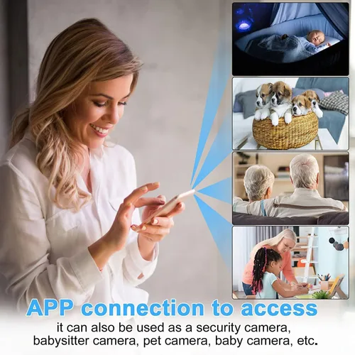 Vista 2 de Cámara Wi-Fi 1080P HD Smart Home Cámaras Mini Cámaras Cam con sensor de movimiento Visión nocturna Control de aplicación Control de teléfono celular