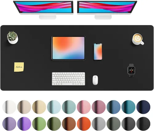 Vista 86 de Aothia - Protector de escritorio de cuero sintético, base para mouse y cubierta antideslizante, superficie impermeable para laptop y escritura