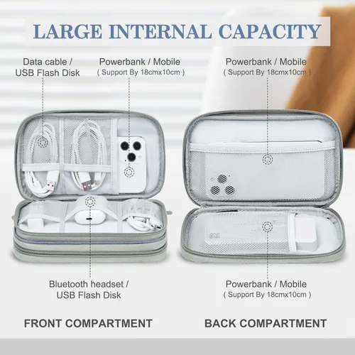 Vista 373 de FYY Organizador para accesorios electrónicos, para viajes, para cables, celular y cargadores, estuche portátil, impermeable, doble capa, bolsa
