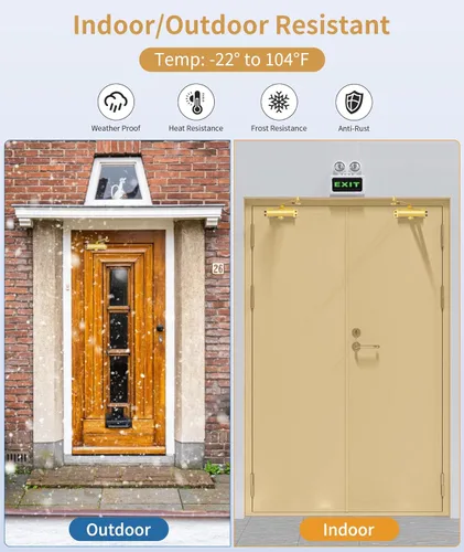 Vista 2 de Cerradura de puerta comercial de alta resistencia de gran tamaño con acabado dorado mate, sistema de cierre automático hidráulico