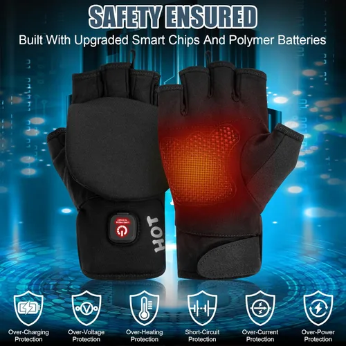 Vista 6 de Heated Gloves for Men Women, Rechargeable Full & Half Hands Electric Gloves Heated Fingerless Touchscreen Gloves Heated Winter Hand Warmer for Work