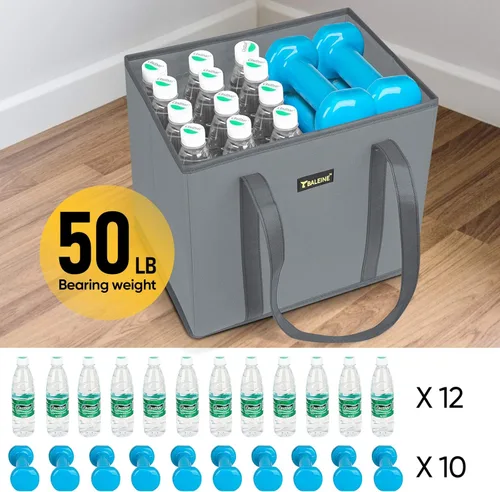 Vista 4 de BALEINE Paquete de 3 bolsas reutilizables para comestibles, bolsas de compras plegables para comestibles con parte inferior reforzada y asas