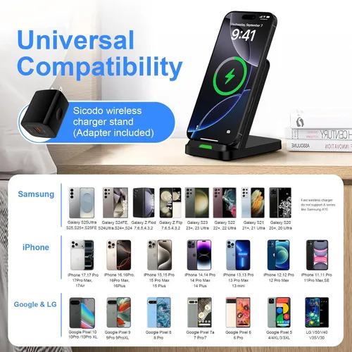 Vista 7 de Cargador inalámbrico para Samsung Soporte de carga rápida para Galaxy S26Ultra/S25 Plus/S24FE/S23/S22/S21, soporte de cargador de teléfono