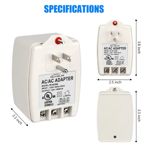 Vista 4 de Transformador enchufable de 24 V CA y 40 VA, transformador de timbre compatible con todos los timbres de puerta, Nest, Ecobee, Sensi y termostato