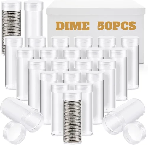 Vista 13 de Qunclay 30 piezas de tubo de almacenamiento de monedas, tubos de cuarto de centavo transparentes, soportes de plástico para cuartos de moneda