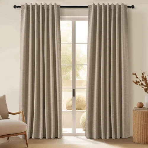 Vista 42 de Topfinel Cortinas opacas, blanco beige, 2 paneles, ventanas pequeñas, textura, mezcla de lino, bohemia, abedul, rural, gancho, bolsillo trasero