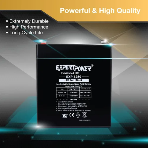 Vista 4 de Paquete de 6 baterías de alarma para el hogar ExpertPower de 12 V 5 Ah con terminales F1 EXP1250