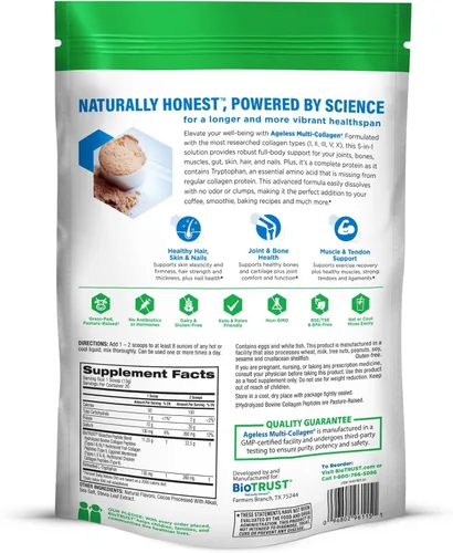 Vista 7 de BioTrust Ageless Multi Collagen Peptides Powder – 5 Tipos (I, II, III, V, X) – Polvo de Colágeno de Chocolate para Mujeres y Hombres – Proteína
