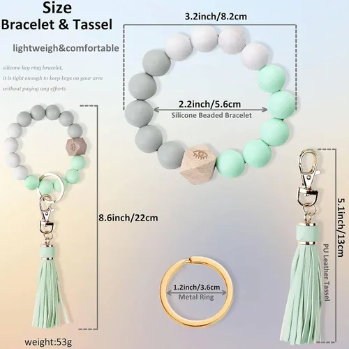 Vista 2 de BIHRTC Pulserallavero para enganchar las llaves del automóvil, brazalete con cuentas de silicona para mujer
