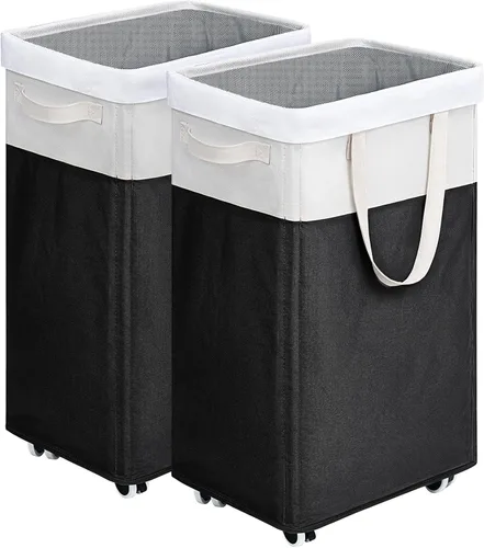 Vista 26 de Goodpick Canasta de lavandería enrollable con ruedas 75L, Canasta de lavandería negra para ropa sucia, Canasta de lavandería plegable con lavado