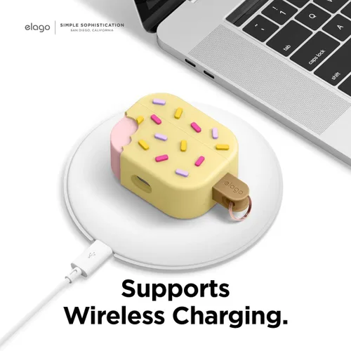 Vista 5 de elago - Funda con llavero para audífonos AirPods Pro de Apple en forma de helado. Vainilla