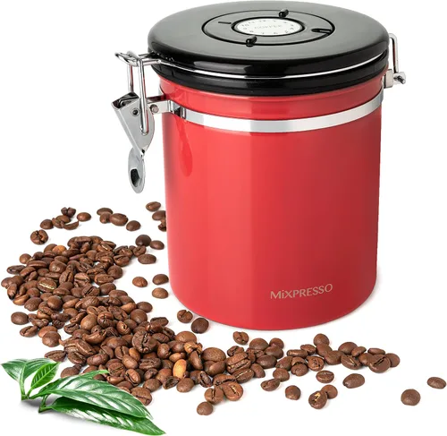 Vista 10 de Mixpresso Bote de café negro de 16 onzas, recipiente de café hermético de acero inoxidable, almacenamiento de té hermético en tarro con rastreador