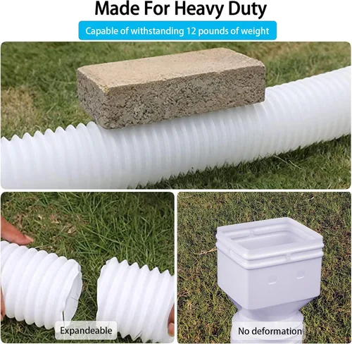 Vista 6 de Paquete de 2 extensiones para bajantes de canaletas de lluvia, extensor y desviador de bajante de drenaje, extensiones flexibles para bajantes que