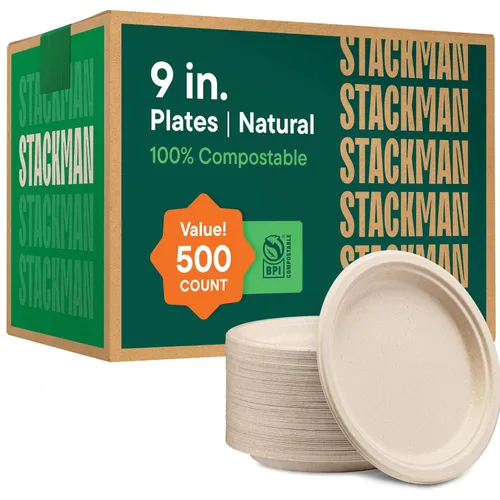 Vista 9 de Platos de papel 100% compostables de 7 pulgadas [1000 unidades] - Platos de postre resistentes - Bagazo sin blanquear de color marrón natural