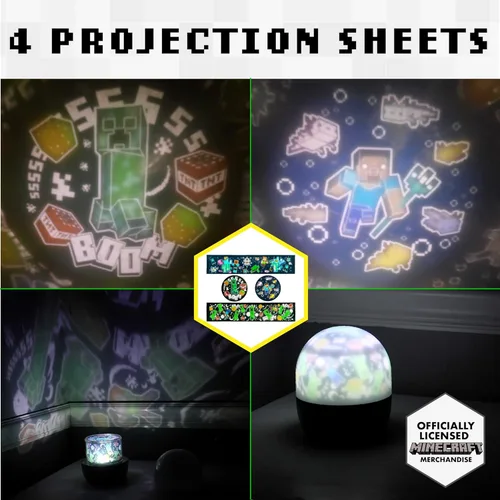 Vista 3 de Paladone Minecraft Creeper & Steve - Proyector de luz nocturna con licencia oficial, accesorio de lámpara de proyección para jugadores, sonidos