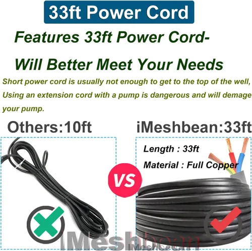Vista 4 de iMeshbean Bomba sumergible de pozo de 1/2 HP, bomba de pozo profundo de 4 pulgadas de acero inoxidable con cable de alimentación de 33 pies