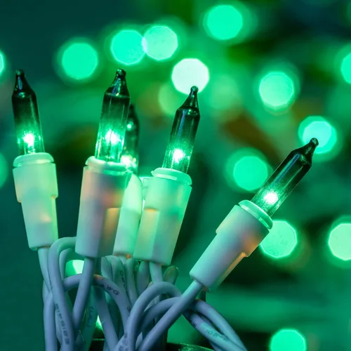 Vista 4 de 200 unidades de luces navideñas verdes, paquete de 2 hebras de 100 unidades, 33 pies de cable blanco, luces de cadena festivas con certificación UL