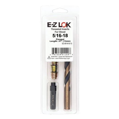 Vista 26 de E-Z LOK Kit de reparación de rosca hexagonal E-Z para insertos roscados con brida para madera blanda 1/4-20 x 13mm, perforador, herramienta