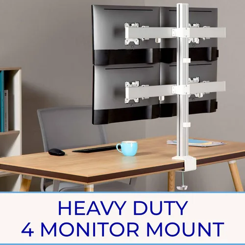Vista 2 de Stand Steady Configuración de escritorio para 4 monitores, soporte de monitor ajustable en altura resistente, brazo giratorio con base