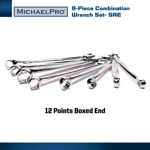 Vista 4 de MichaelPro MP001014 - Juego de 8 herramientas de llaves combinadas SAE patentadas, diseño de agarre en espiral, juego de llaves de desplazamiento