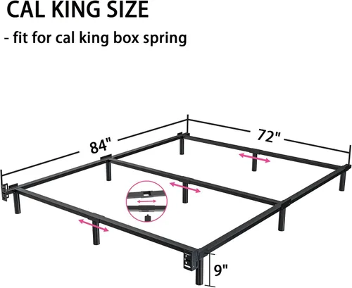 Vista 14 de Base de cama de tamaño matrimonial, marco de cama Metal Basics de 9 pulgadas, base de alto perfil para somier, soporte de 9 patas, sin ruido, fácil