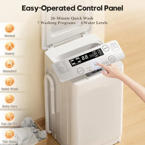 Vista 2 de Auertech Lavadora portátil de 18 libras, lavadora portátil totalmente automática con pantalla LED, 7 ciclos de lavado, 4 niveles de agua, lavadora