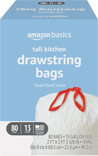 Vista 8 de Amazon Basics Bolsas de basura altas con cordón para cocina, aroma fresco y limpio, 13 galones, 45 unidades (anteriormente Solimo)