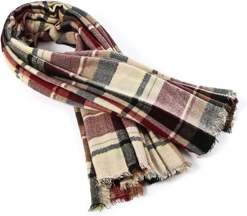 Vista 4 de American Trends Bufanda de Otoño e Invierno para Mujer a Cuadros con Borlas Suave y Cálida Manta Bufandas Chal Envolturas para Mujer