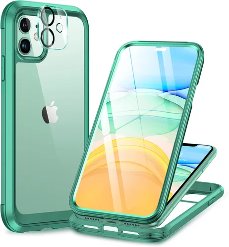 Vista 203 de Miracase Glass Series - Funda para iPhone 11 de 6.1 pulgadas, funda resistente de cuerpo completo mejorado con protector de pantalla de vidrio Negro