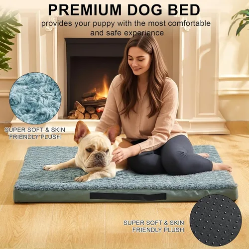 Vista 4 de Camas ortopédicas para perros con funda extraíble lavable, alfombrilla de espuma para mascotas con parte inferior antideslizante, camas impermeables