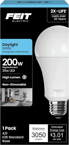 Vista 16 de Bombilla LED A21 de Feit Electric, equivalente a 150 W, regulable, 2605 lúmenes, base estándar E26, 3000 K blanco brillante, CRI 80, bombilla LED