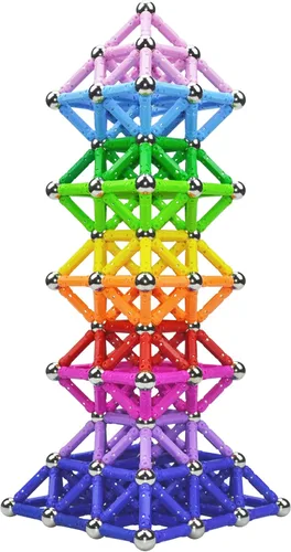 Vista 7 de 210 piezas varillas magnéticas de construcción, juguetes educativos con imanes STEM para niños, juguete de construcción 3D con bolsa