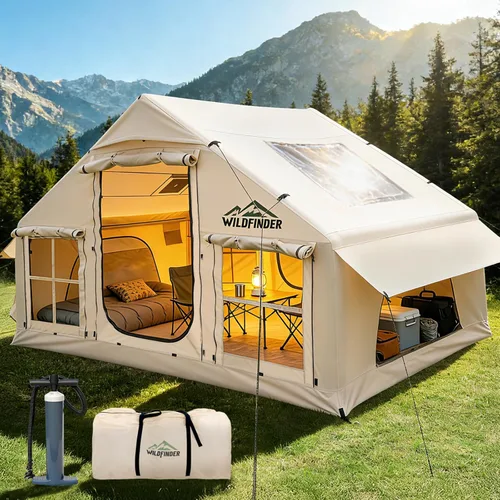 Vista 10 de Inflatable Tent with Skylight, Quick Setup Blow Up Tents with Pump, Hot Tent with Stove Jack, Waterproof Oxford Inflatable House for Camping, Air