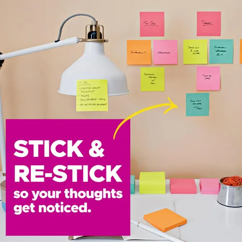 Vista 4 de Post-it Notas súper adhesivas, 3 x 3 pulgadas Colección Energy Boost Para organización 24 blocs, paquete de 8