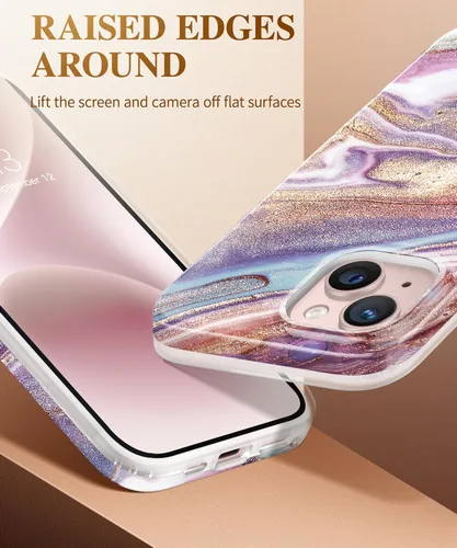 Vista 3 de GVIEWIN Funda de mármol para iPhone 13, con protector de pantalla y protector de lente de cámara