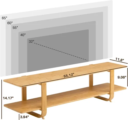 Vista 2 de HollyHOME Soporte de TV de bambú con almacenamiento para televisores de hasta 65 pulgadas, moderno centro de entretenimiento con 2 estantes