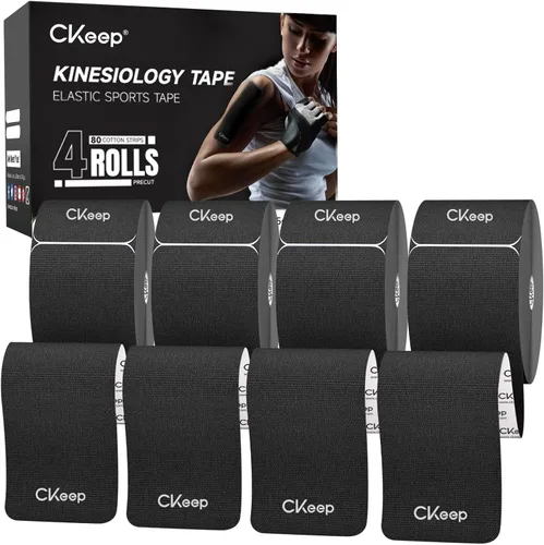 Vista 7 de CKeep Cinta de kinesiología, 2 rollos de tiras precortadas de algodón sin látex, hipoalergénicas y elásticas de 2 pulgadas de ancho, cinta atlética