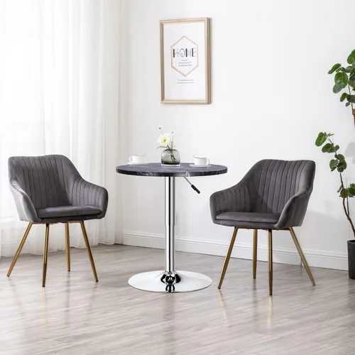 Vista 2 de Mepplzian Mesa redonda de pub ajustable en altura ajustable de 360 con mesa de MDF de mármol para comedor, bistró, cafetería, bar en casa (negro)