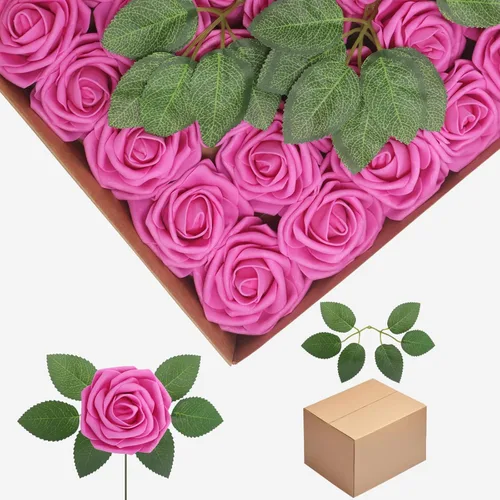 Vista 43 de Flores artificiales, rosas falsas de espuma de aspecto real, combo de flores artificiales de boda para ramos de boda, centros de mesa, arreglos