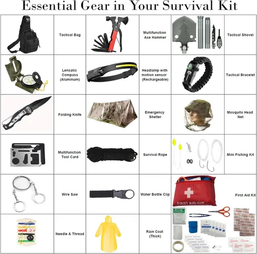 Vista 3 de Survival Kit - All-in-One Survival Gear and Supplies for Camping, Hiking, Hunting, and Car Emergencies - Essential Tools, Great Gift for Men