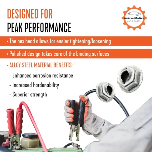 Vista 5 de Tuercas de corte de rosca PAL con emblema y adorno Retro-Motive - Se ajusta a pernos de 1/4" - Hexágono de 7/16" - (Cant.25) #1302