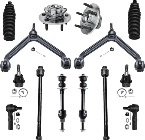Vista 117 de Detroit Axle - Kit de suspensión de 14 piezas para Jeep Liberty 2006-2007, 2 cubos de rodamiento de ruedas, 2 brazos de control superior, 2 rótulas
